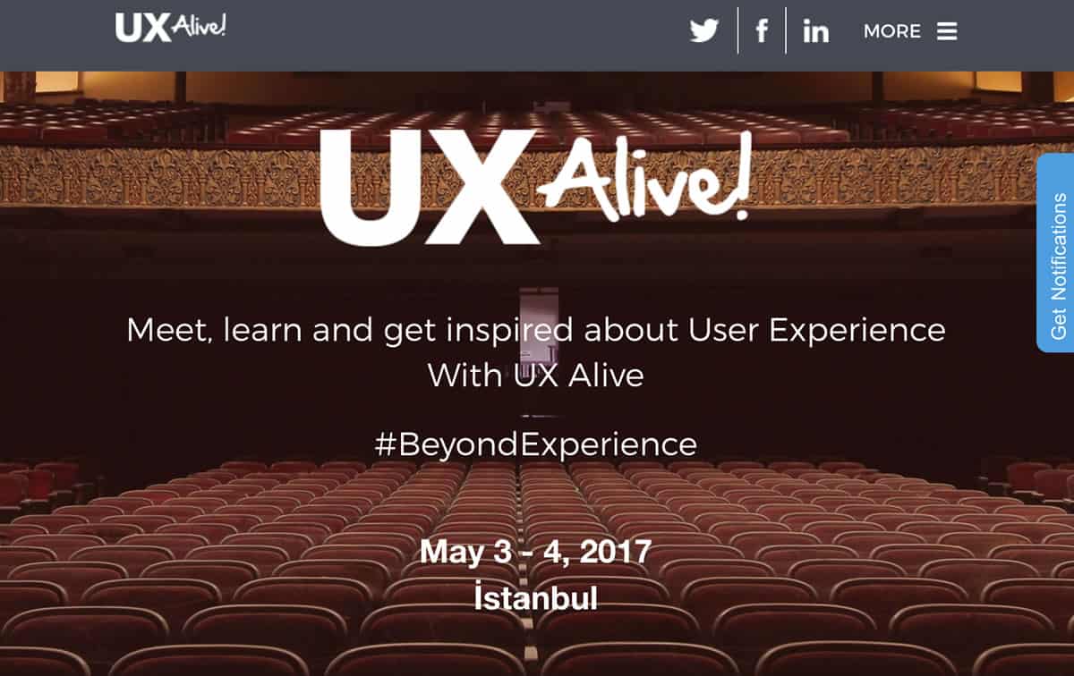 Image of the homepage for the UX Alive conference 2017.