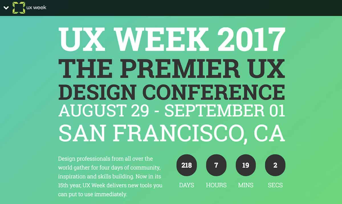 Image of the home page for UX Week 2017