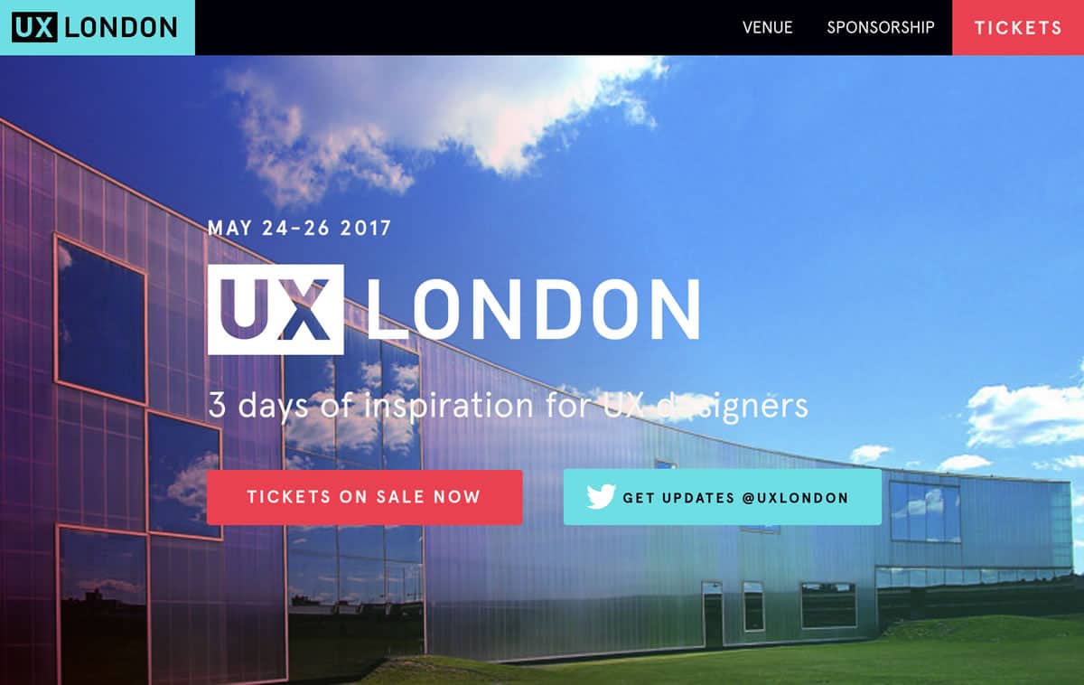 Image of the homepage for UX London 2017.