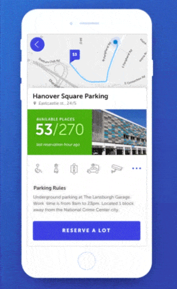 An image of the Parking search app concept, top mobile interaction design of March 2017