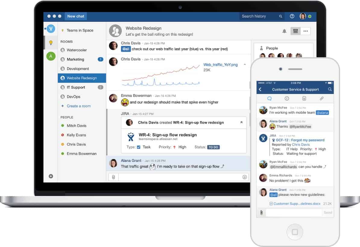 Image of HipChat on mobile and laptop.