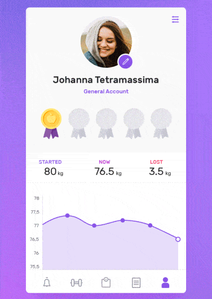 An image of the Fitness Profile Achievement app concept, top mobile interaction design of May 2017