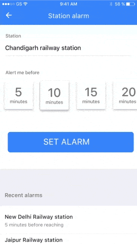 An image of the Location Alarm, top mobile interaction design of May 2017