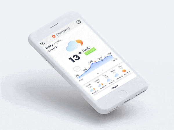 An image of the Weather App concept, top mobile interaction design of May 2017