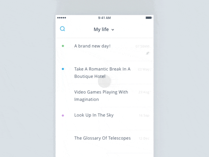 An image of the Note App app concept, top mobile interaction design of June 2017