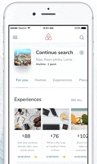 An image of the Airbnb Resent Search Result, top mobile interaction design of July 2017