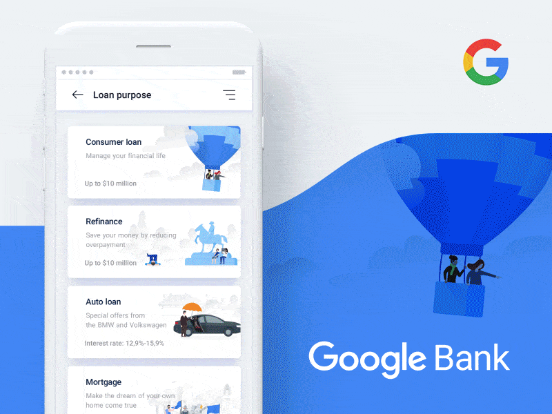 An image of the app concept Google Bank Application Concept, top mobile interaction design of August 2017