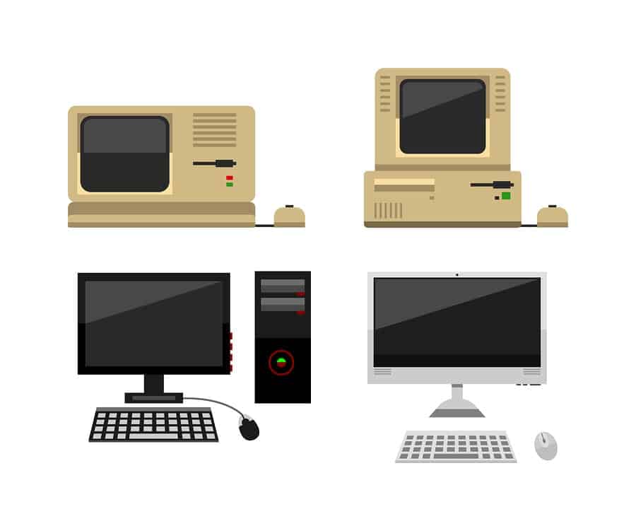 An image demonstrating the evolution of personal desktop computers.