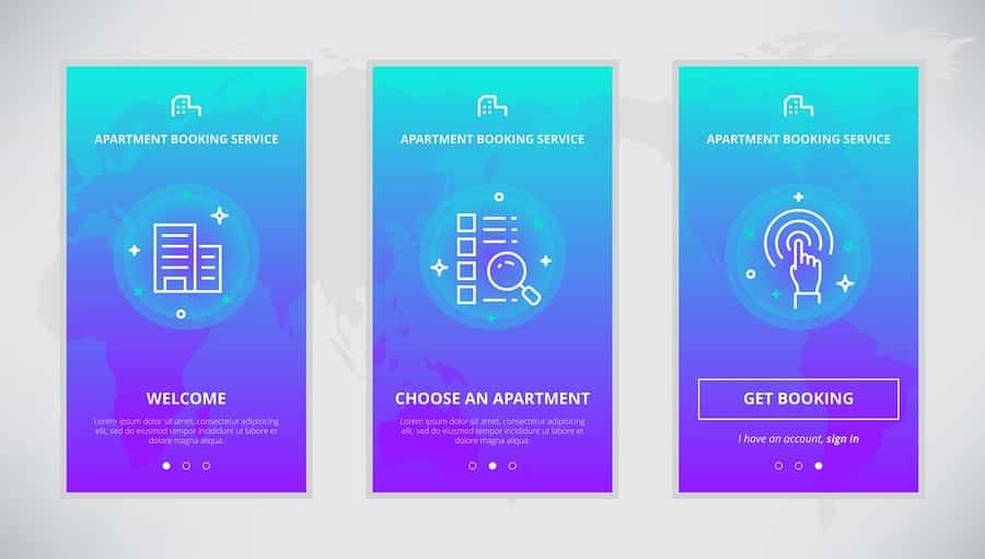 A rendering of a mobile app’s onboarding process.