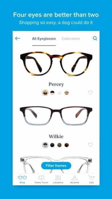 A photo of Warby Parker, Top Mobile App UI of 2017
