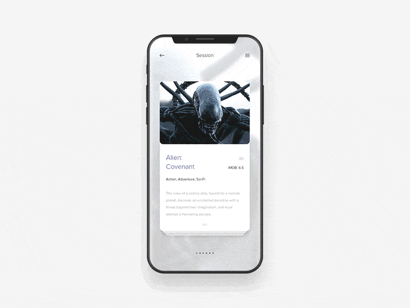 An image of the app concept Cinema App Concept, best mobile interaction design of 2017