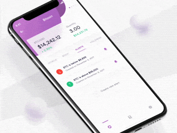 An image of the Crypto Alert, top mobile interaction design of January 2018