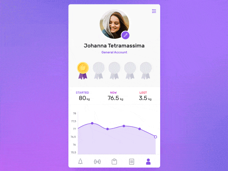 An image of the Fitness Profile Achievement app concept, best mobile interaction design of 2017