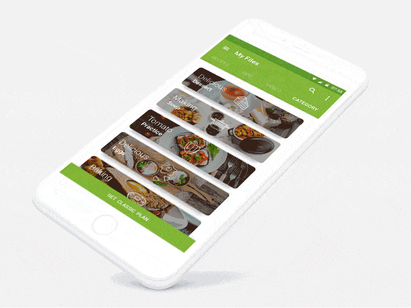 An image of the Green food interface app concept, best mobile interaction design of 2017