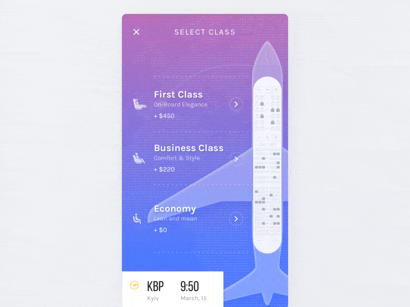 An image of the Select Seats & Payment Flow app concept, best mobile interaction design of 2017