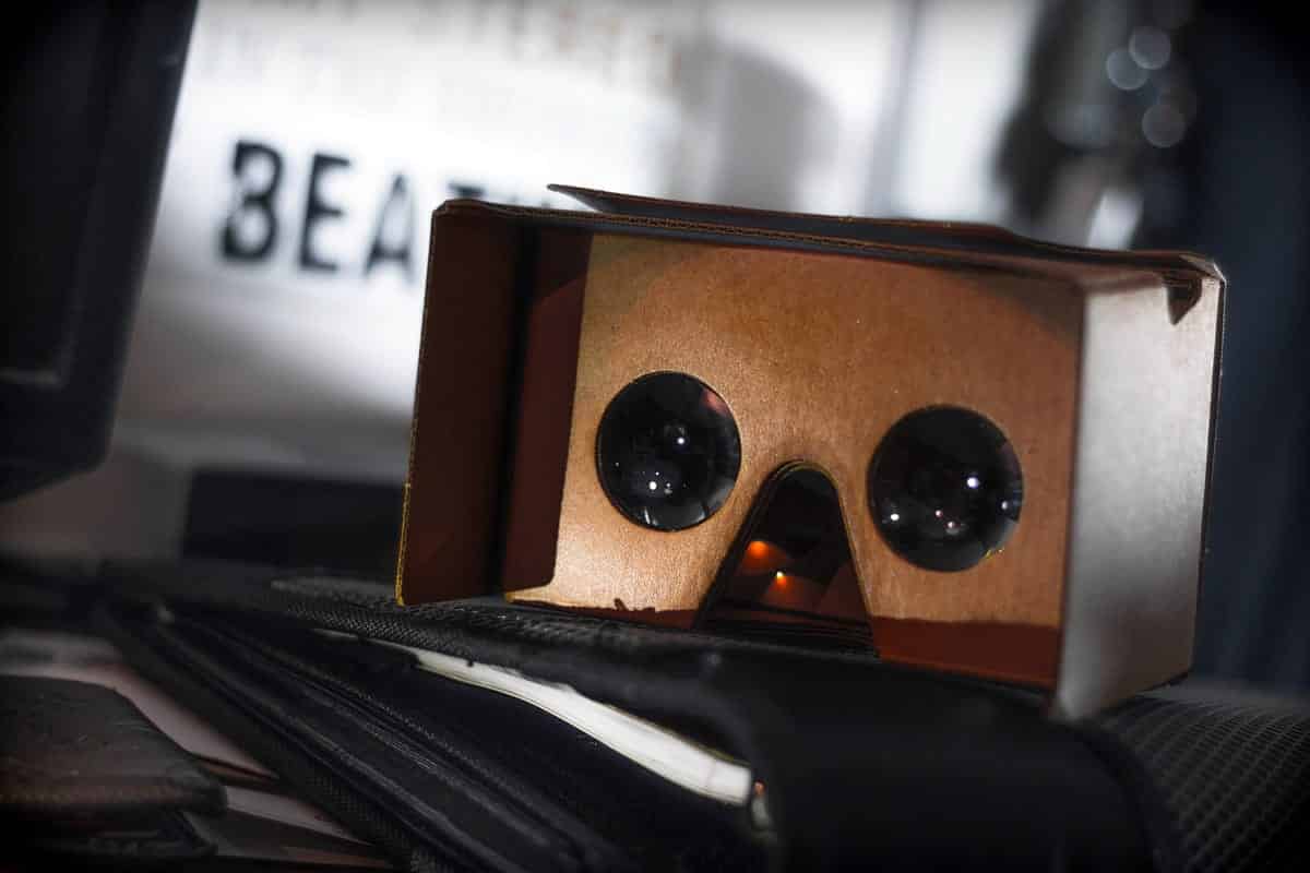 A photo of a Google Cardboard device ready for use.