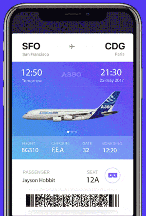 An image of the Airbus ifly A380 app concept, top mobile interaction design of February 2018