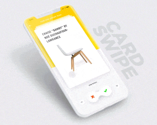 An image of the Card Swipe Interaction app concept, top mobile interaction design of March 2018