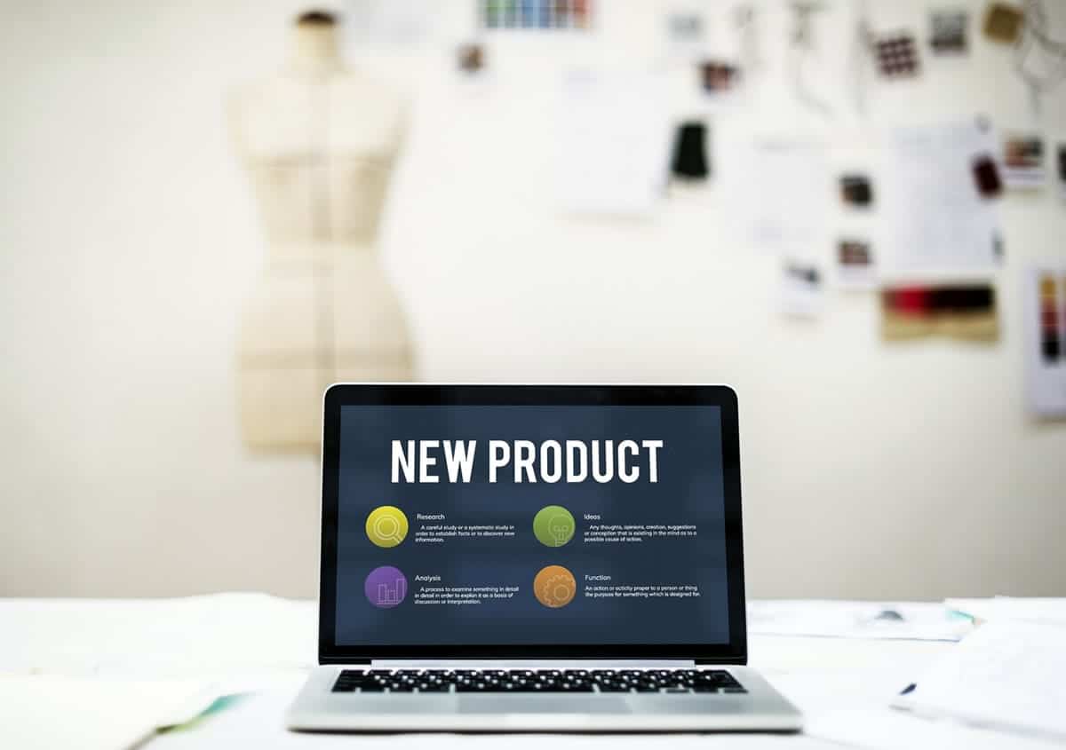 New product slide displayed on a laptop