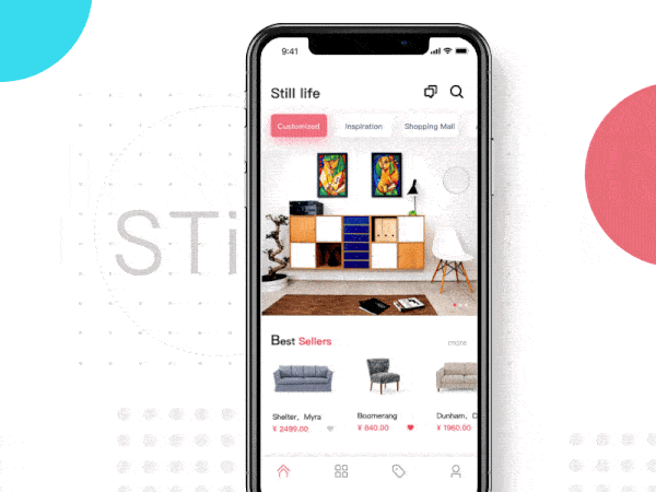 An image of the Still Life Furniture App app concept, top mobile interaction design of April 2018