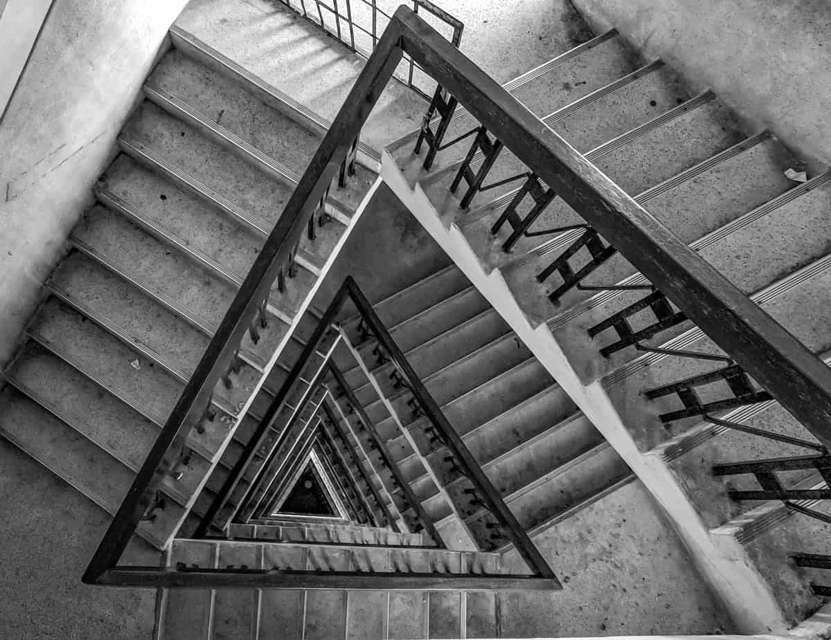 Looking down at many flights of stairs.