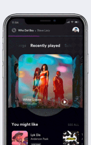 An image of the Stream Music App concept, top mobile interaction design of June 2018