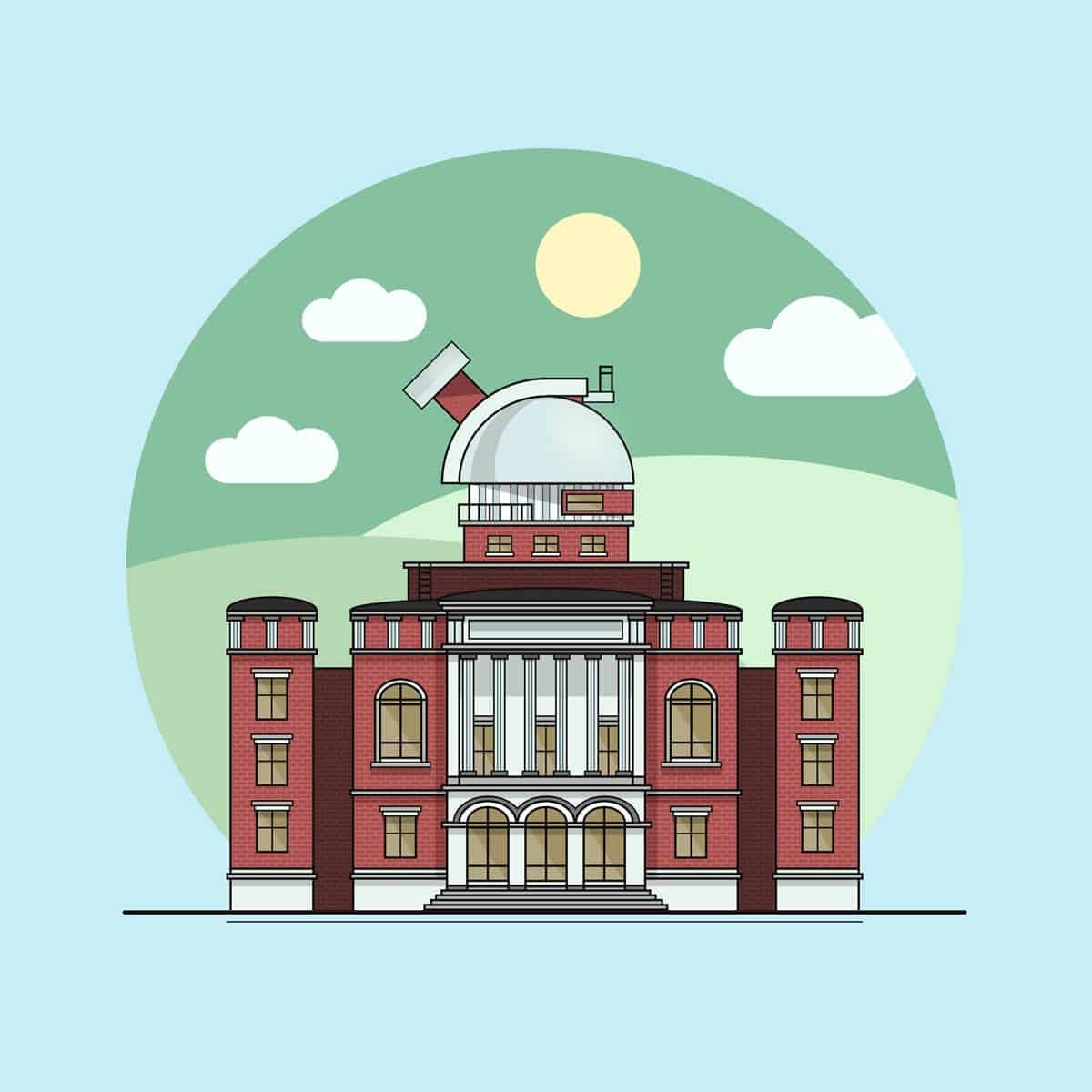 An image made using the Assembly app, featuring a beautiful brick observatory.