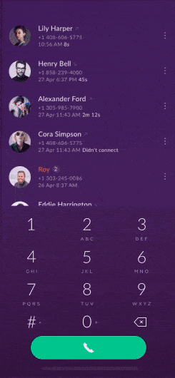 An image of the In-App Calls app concept, top mobile interaction design of July 2018