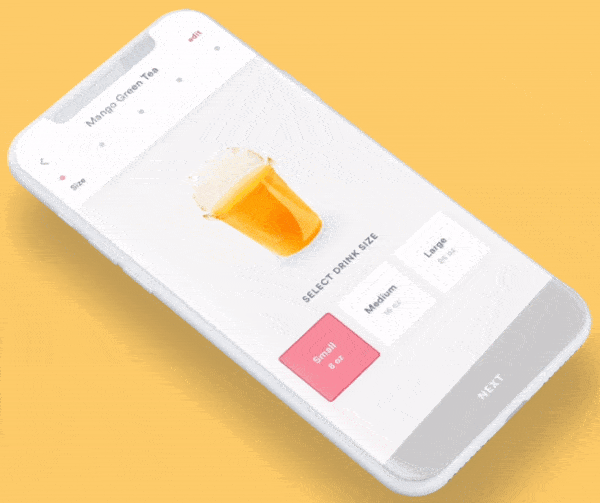 An image of the Drink Ordering app concept, top mobile interaction design of October 2018
