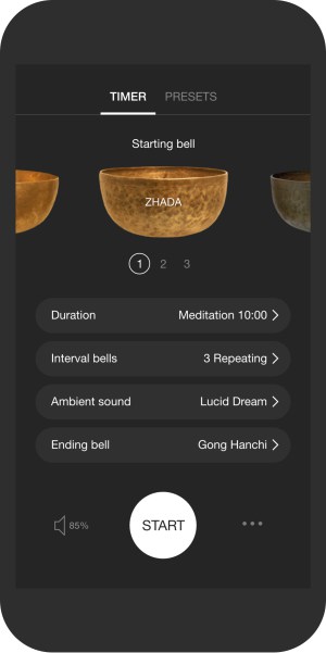 A mockup of the Insight meditation timer on a smartphone, ready to begin a 10-minute meditation session.