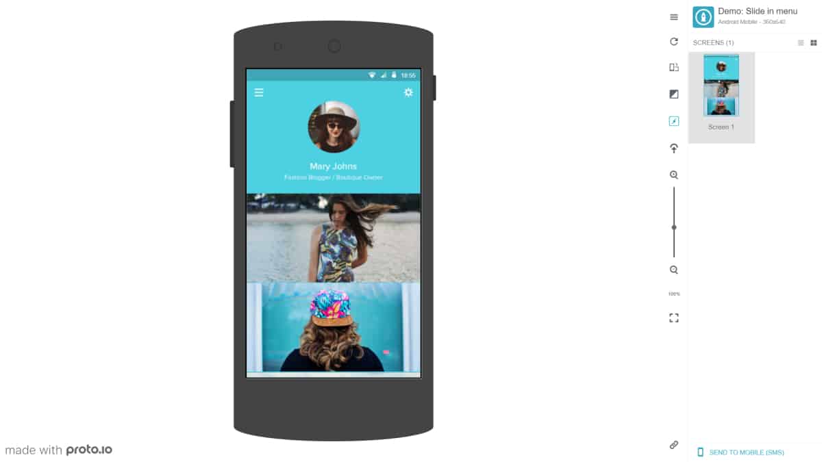 A screenshot of a mobile app prototype made with Proto.io’s desktop client.