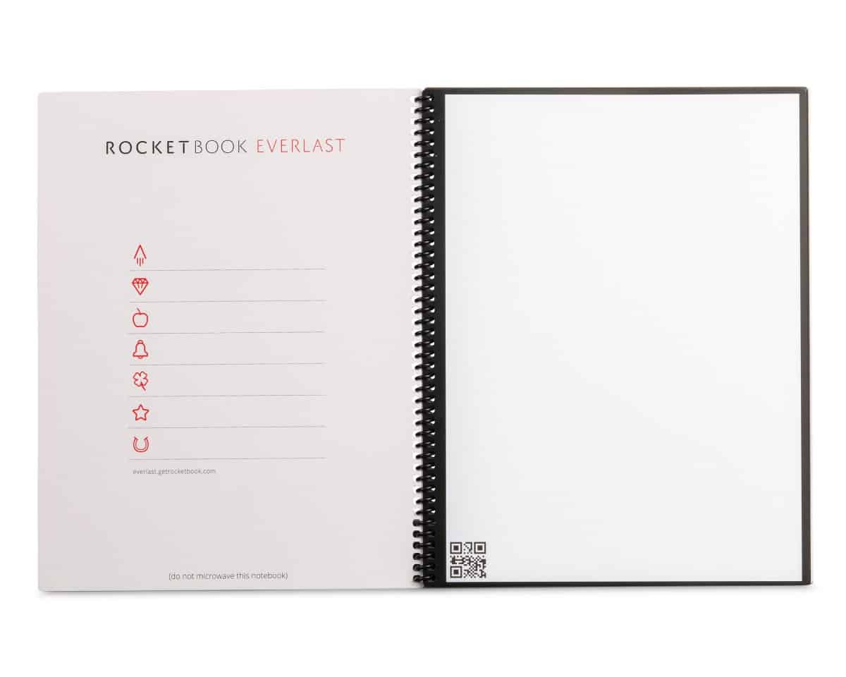 A photo of the Rocketbook Everlast open on the first page.