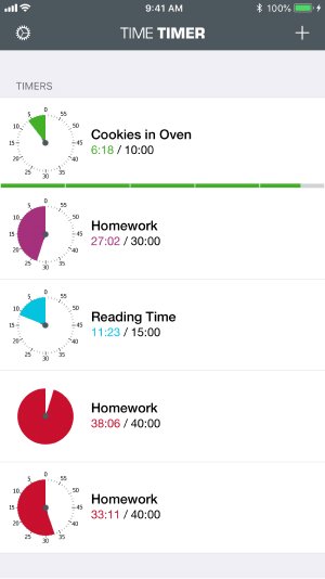 A screenshot from the Time Timer app displaying multiple timers.