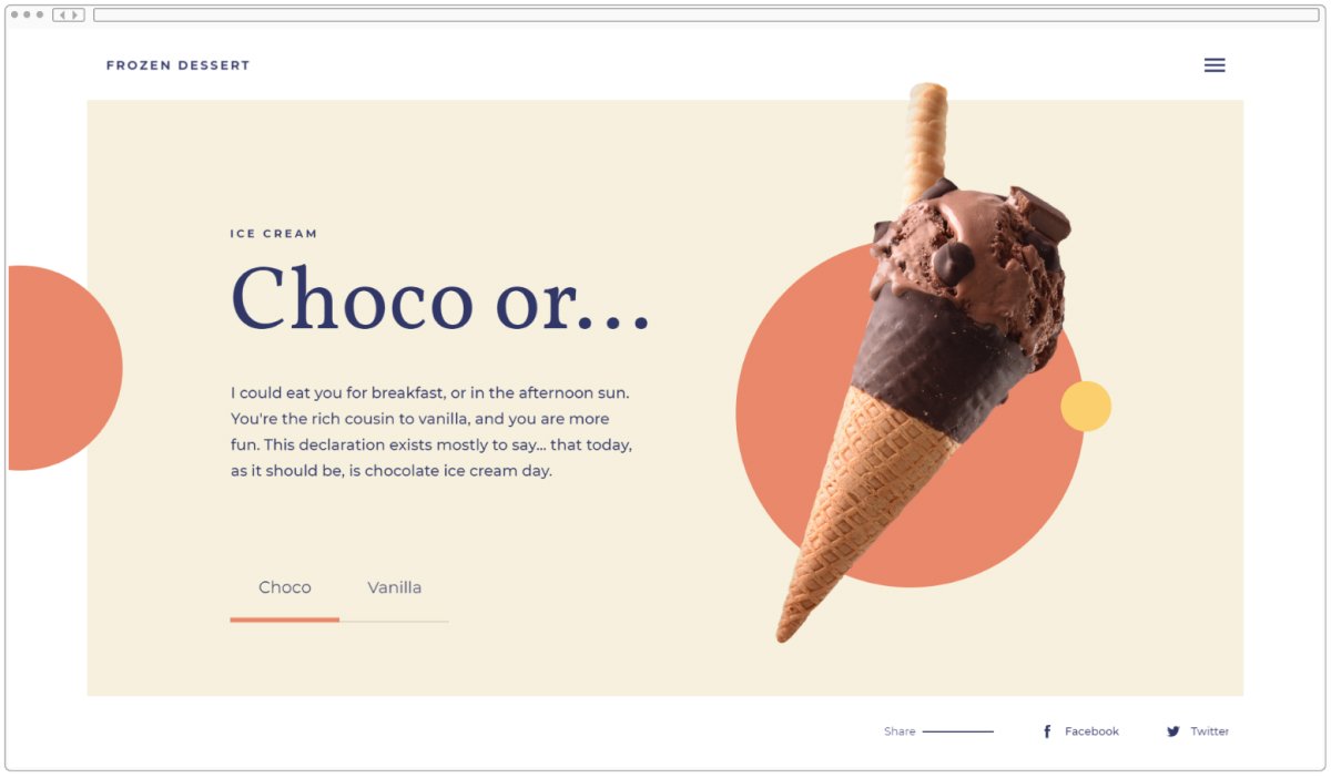 A screenshot of a tablet application shows a photo of an ice cream cone and a simple toggle between “chocolate” and “vanilla.”