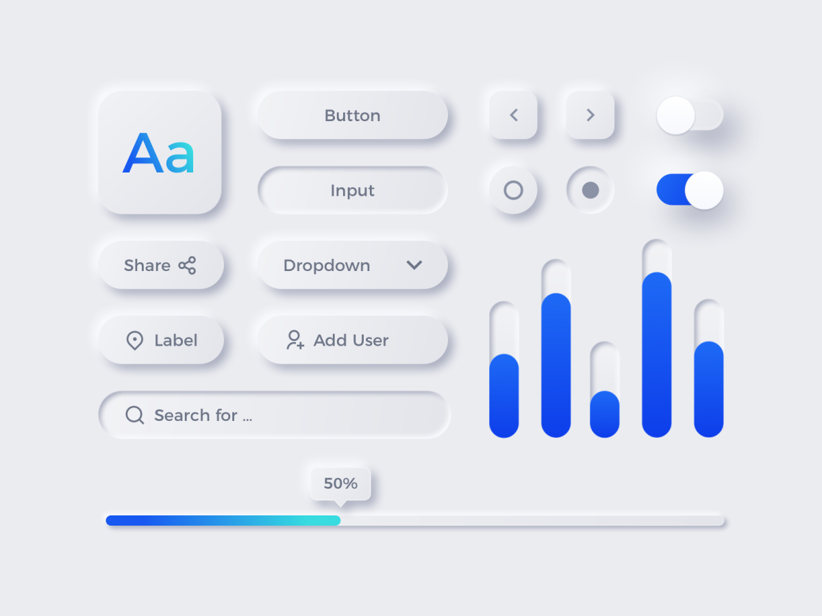 Design elements based on the neumorphic trend. 