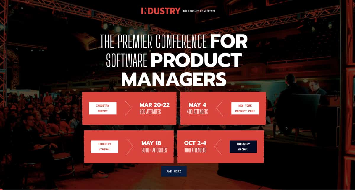 Image showing the homepage of the Industry conference.